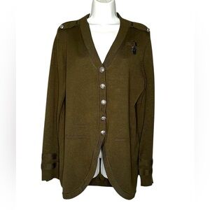 Covington XL Olive Green Military Button Front Cardigan Sweater Lightweight Knit